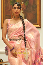 Peach Pink Woven Silk Saree With Kashmiri Pallu