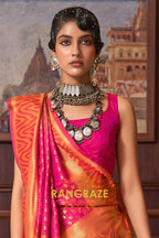 Pink Golden Woven Banarasi Silk Saree