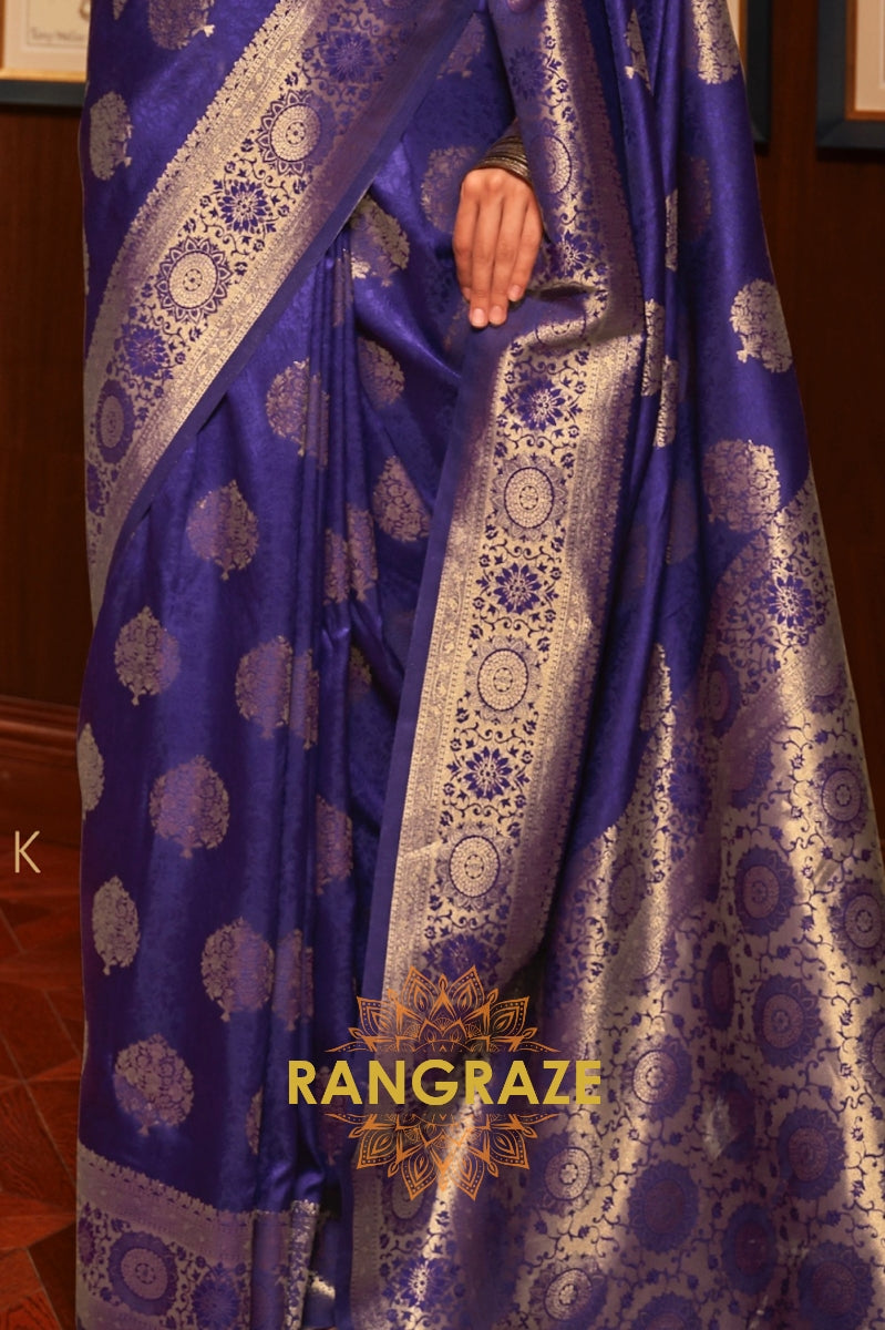 Twilight Blue Woven Banarasi Silk Saree