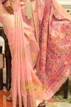 Peach Pink Woven Silk Saree With Kashmiri Pallu