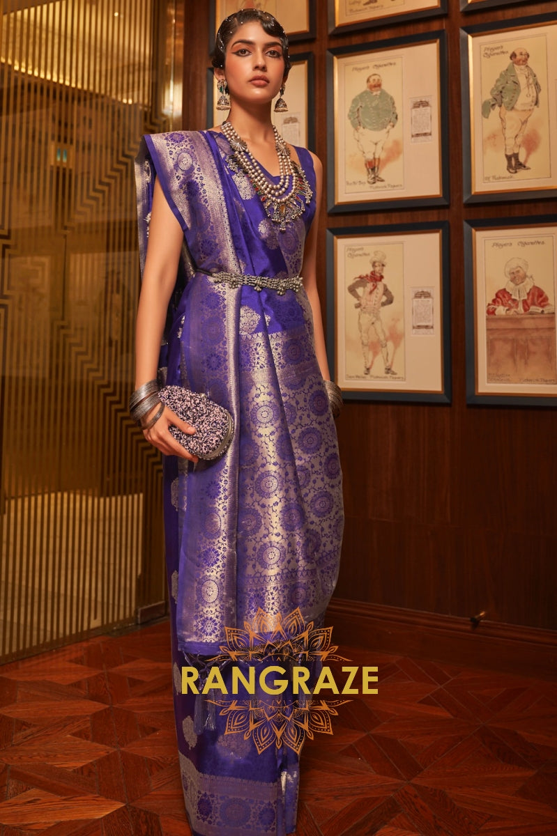 Twilight Blue Woven Banarasi Silk Saree