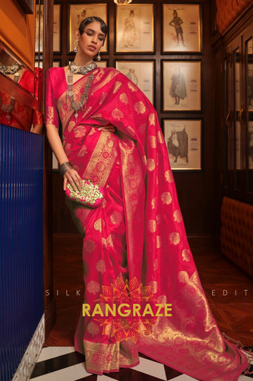 Crimson Red Woven Banarasi Silk Saree