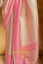 Beige Pink Woven Banarasi Silk Saree