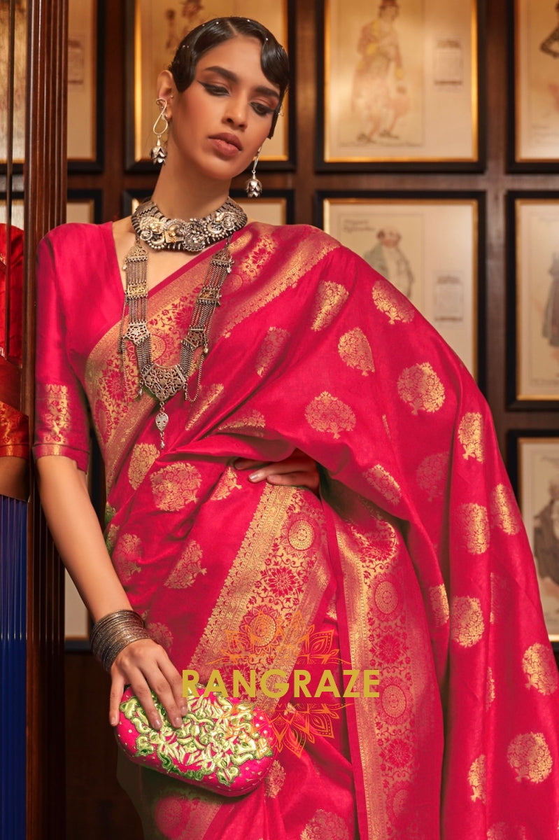 Crimson Red Woven Banarasi Silk Saree