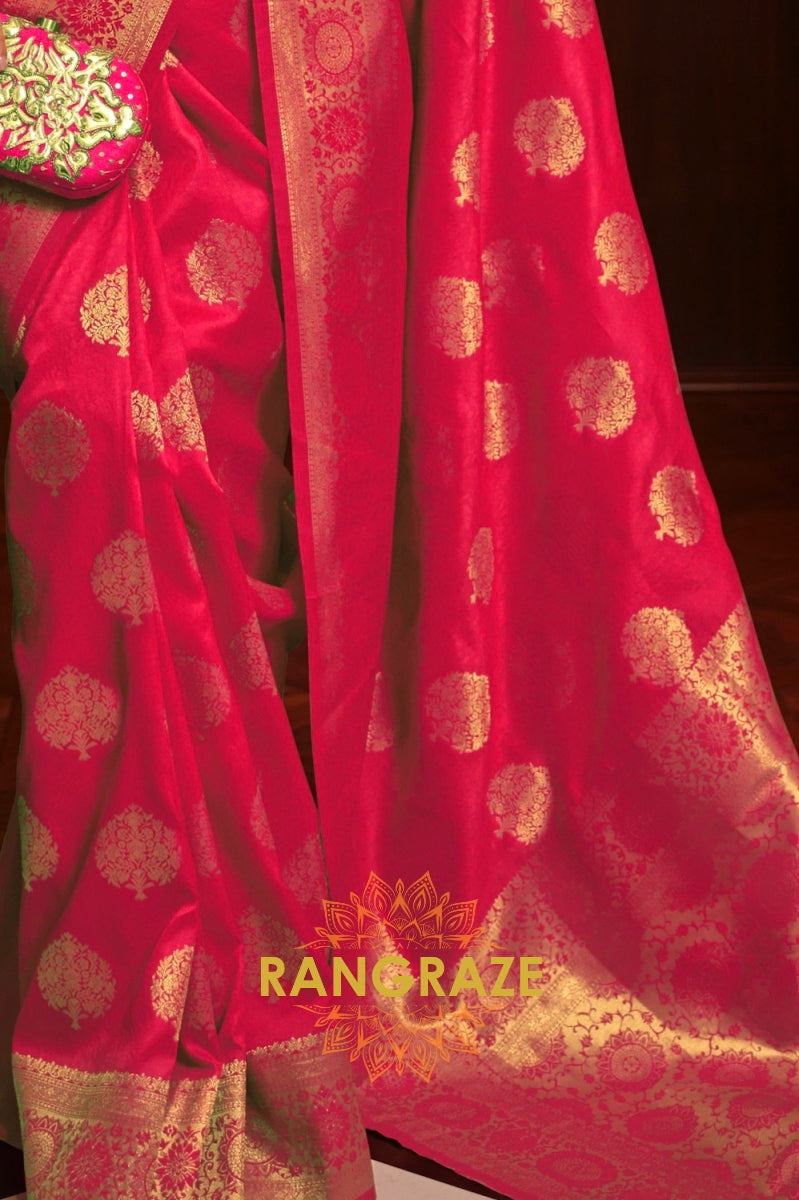 Crimson Red Woven Banarasi Silk Saree