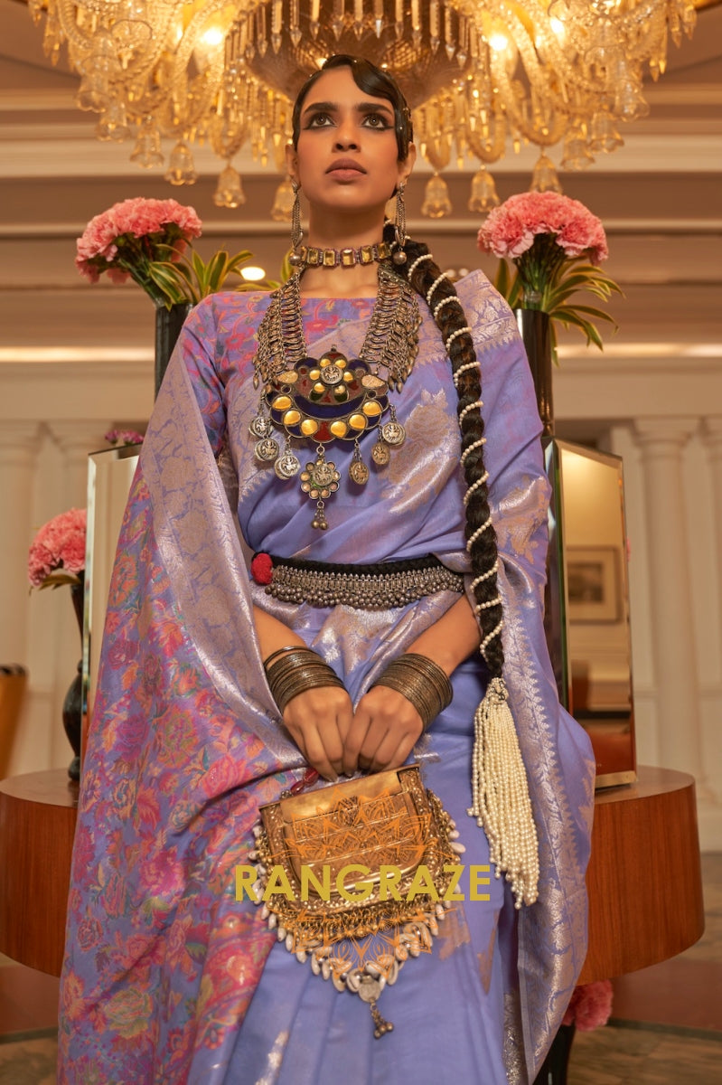 Lilac Lavender Woven Silk Saree With Kashmiri Pallu