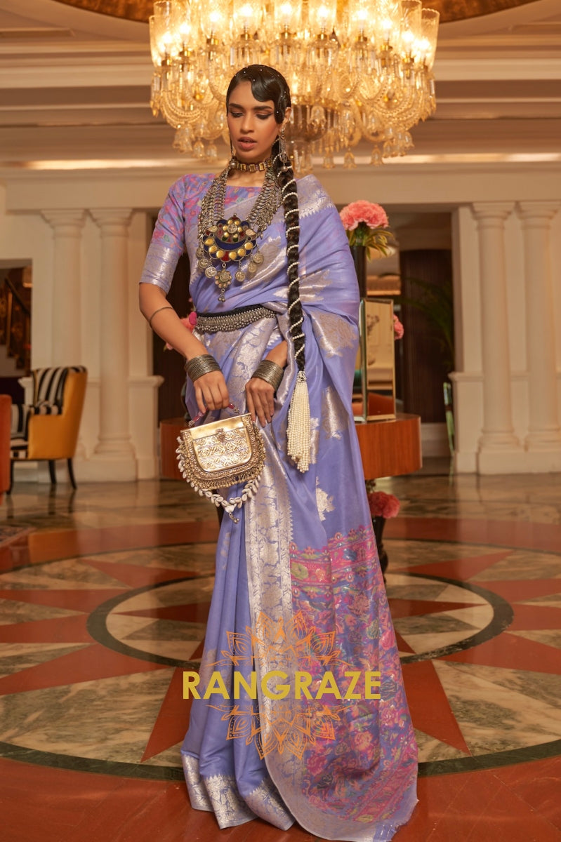 Lilac Lavender Woven Silk Saree With Kashmiri Pallu