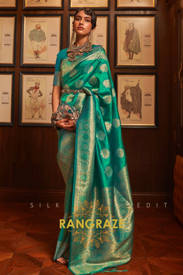 Sea Green Woven Banarasi Silk Saree