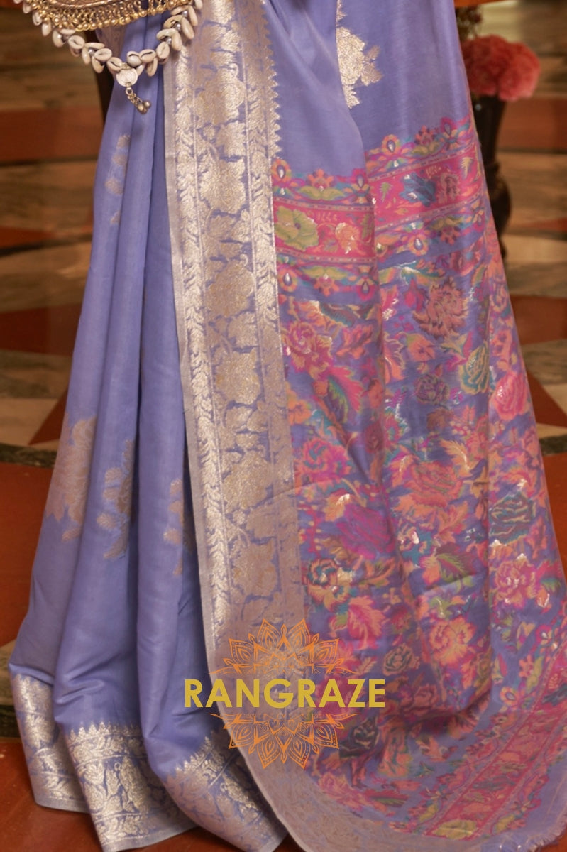 Lilac Lavender Woven Silk Saree With Kashmiri Pallu
