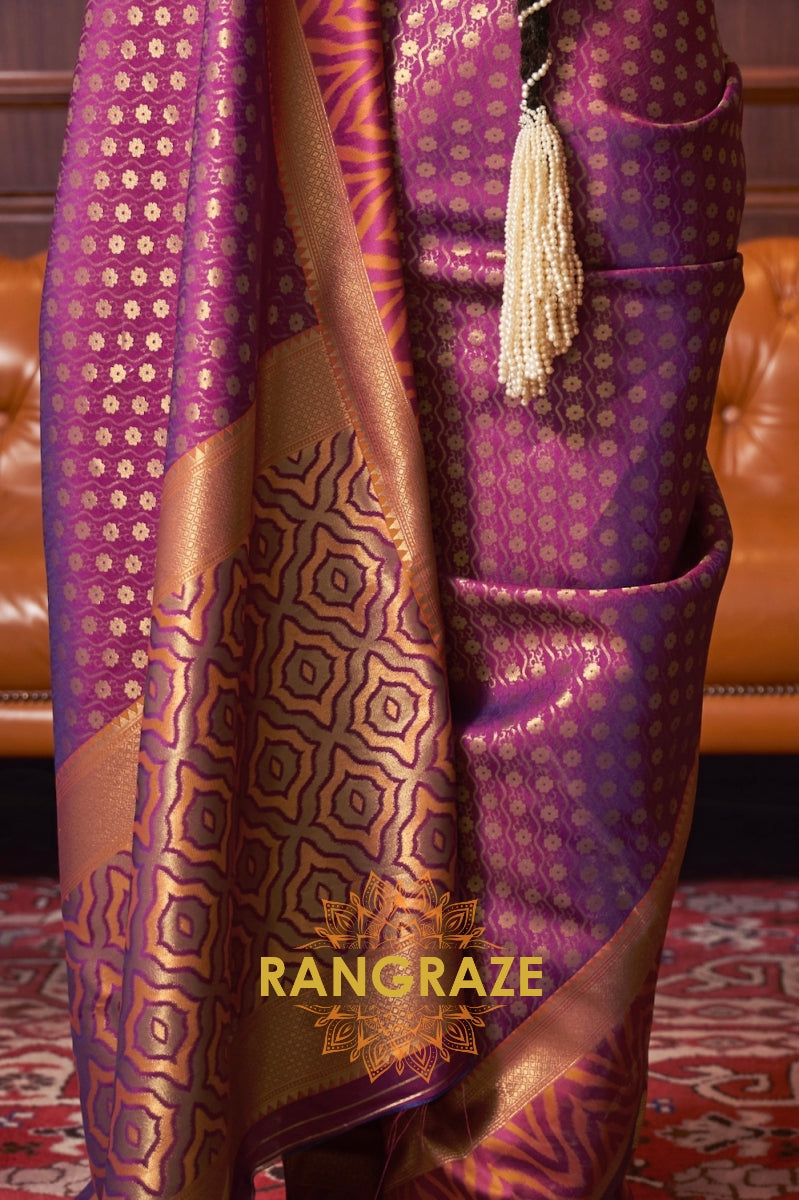 Purple Peach Woven Banarasi Silk Saree