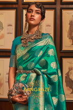 Sea Green Woven Banarasi Silk Saree