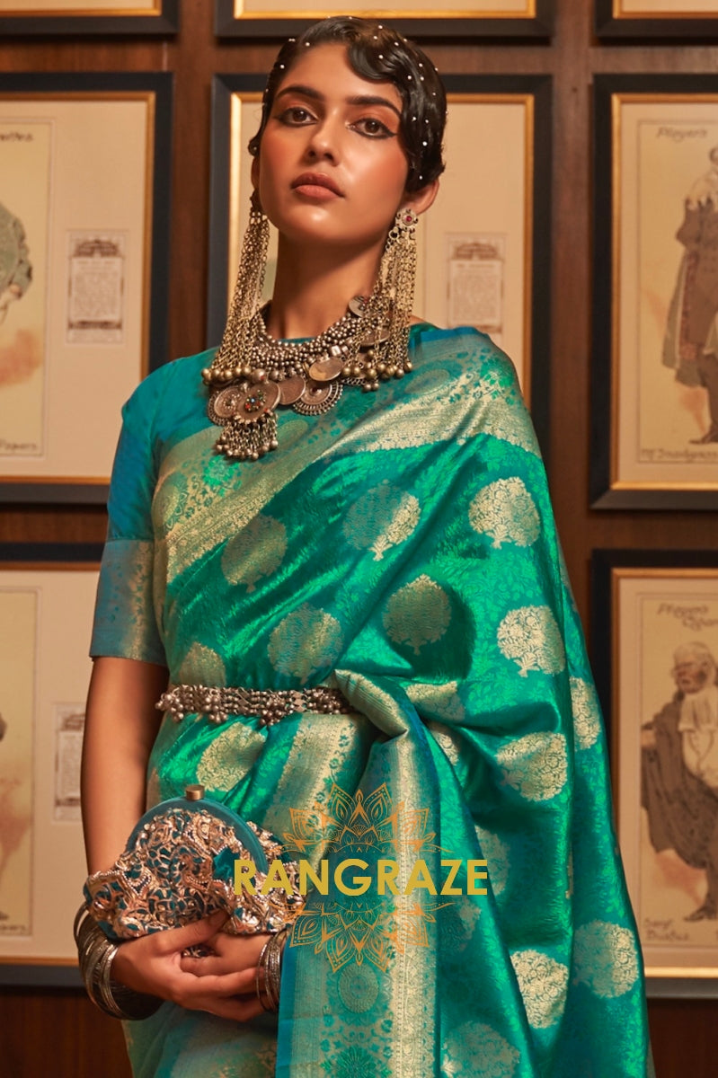 Sea Green Woven Banarasi Silk Saree