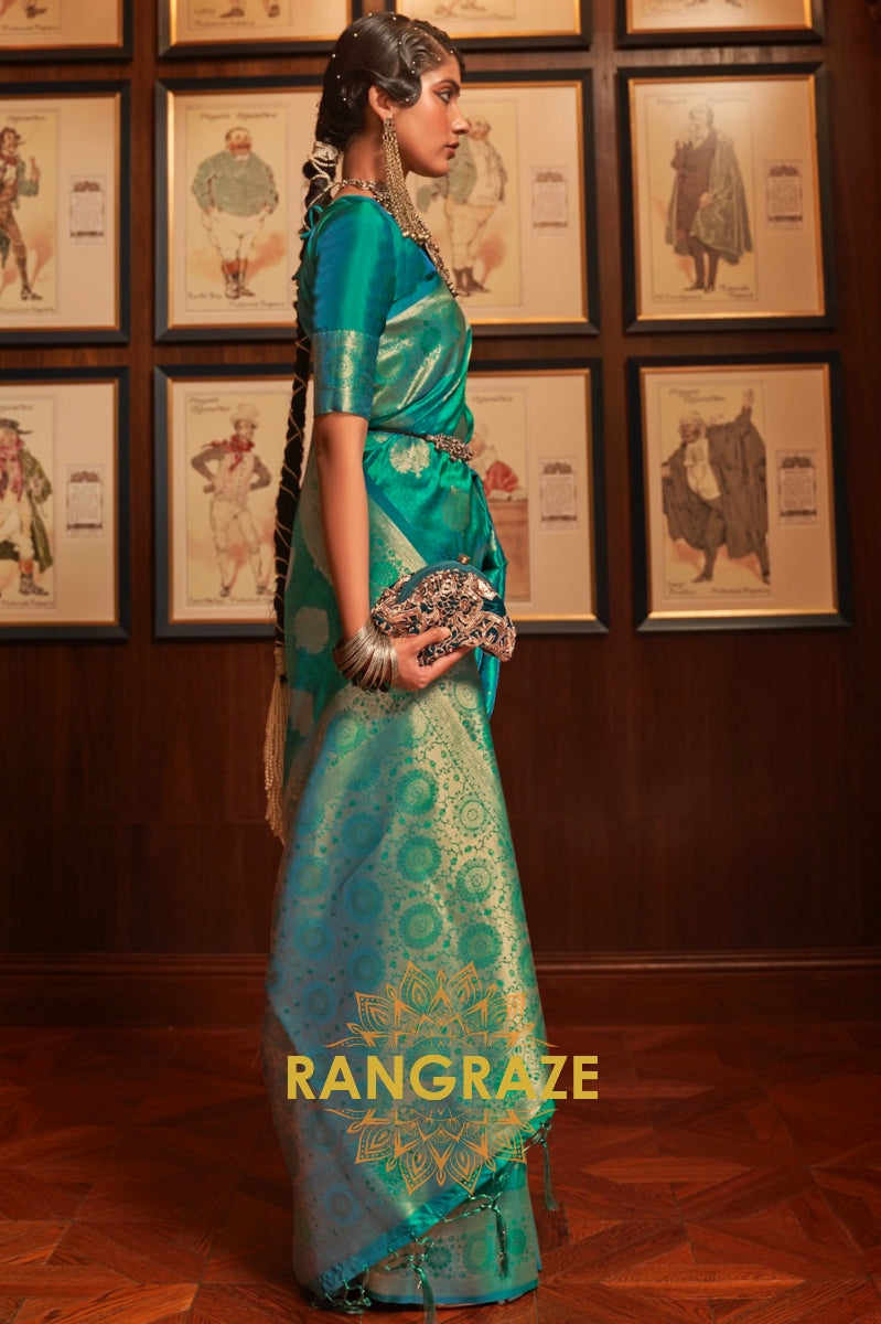 Sea Green Woven Banarasi Silk Saree