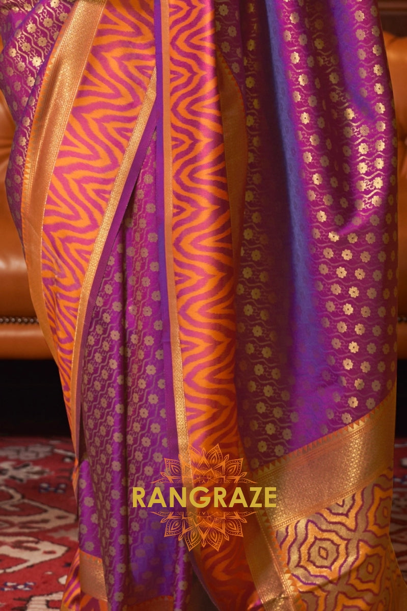 Purple Peach Woven Banarasi Silk Saree