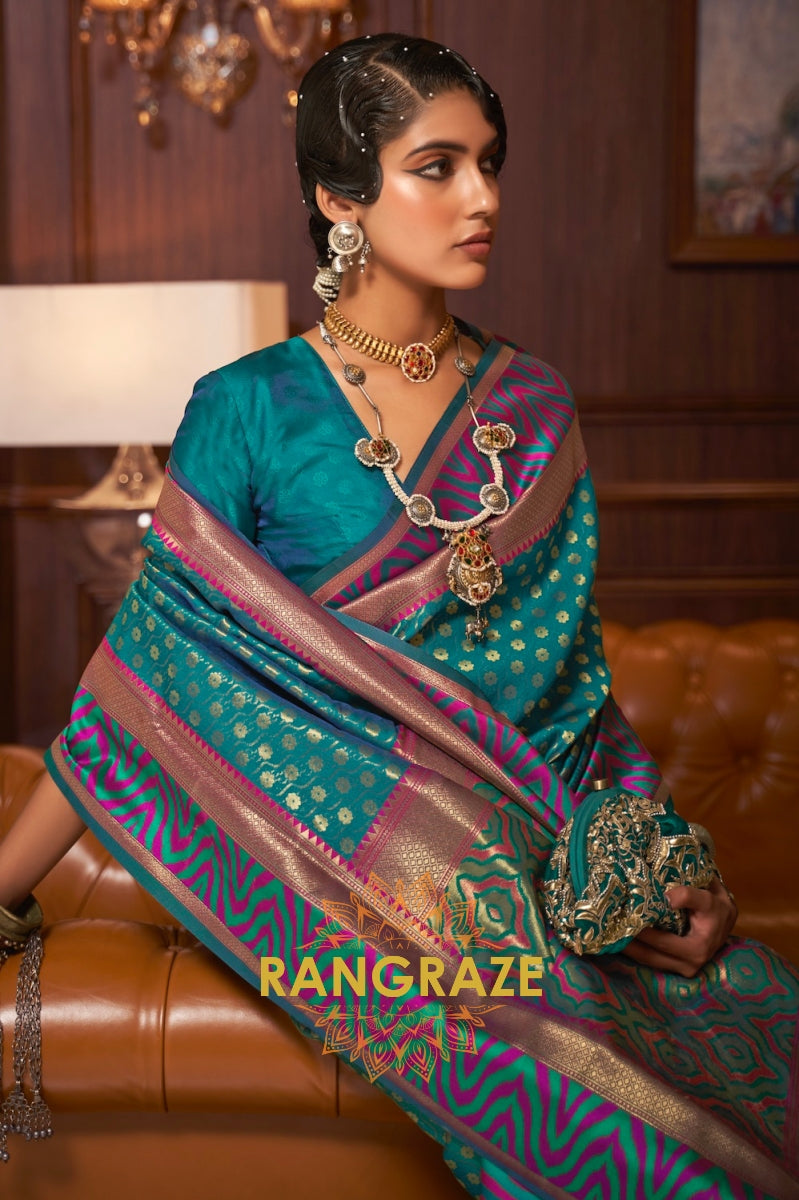 Green Purple Woven Banarasi Silk Saree