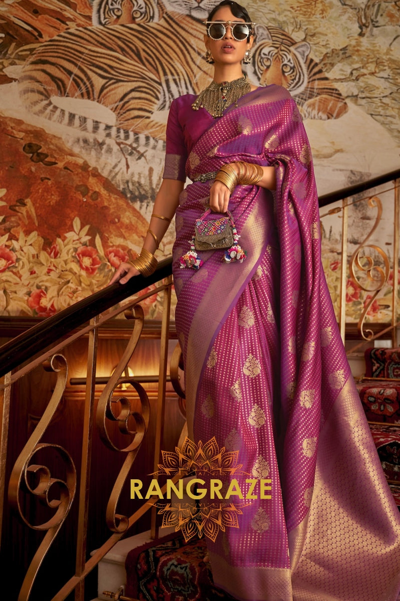 Purple Golden Double Tone Weaving Banarasi Silk Saree