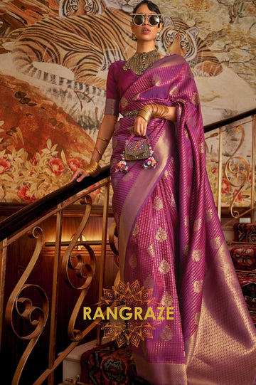 Purple Golden Double Tone Weaving Banarasi Silk Saree