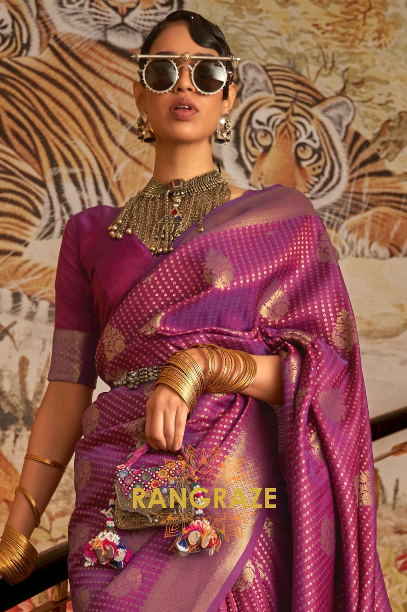 Purple Golden Double Tone Weaving Banarasi Silk Saree