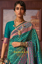 Green Purple Woven Banarasi Silk Saree