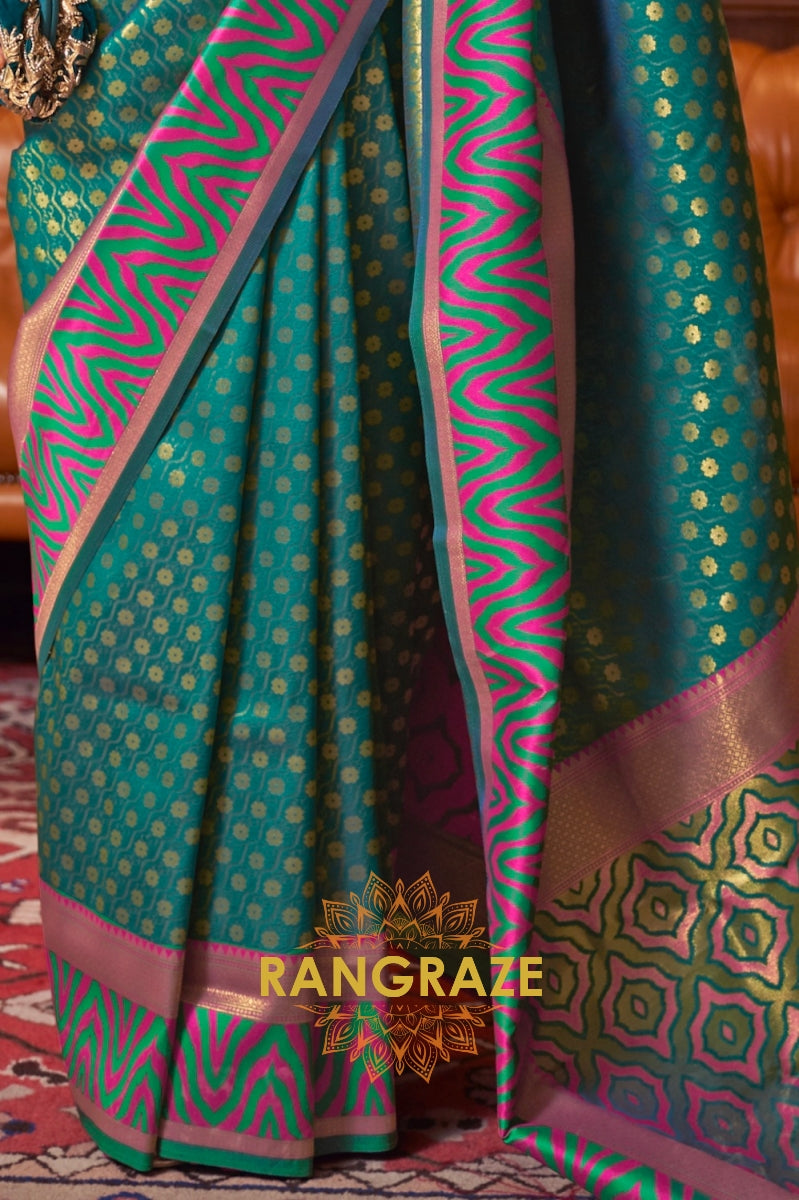 Green Purple Woven Banarasi Silk Saree