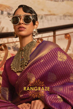 Purple Golden Double Tone Weaving Banarasi Silk Saree