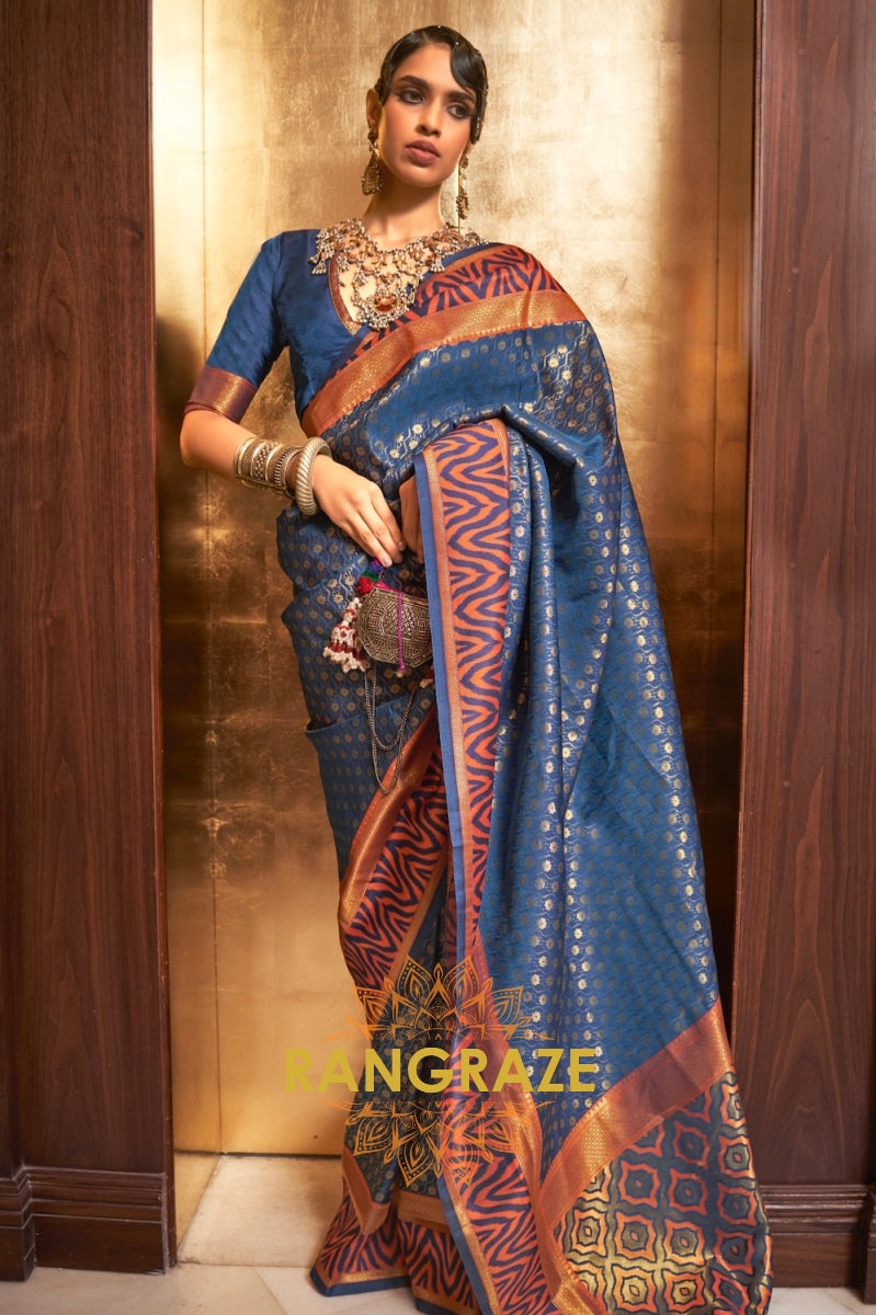 Royal Blue Woven Banarasi Silk Saree