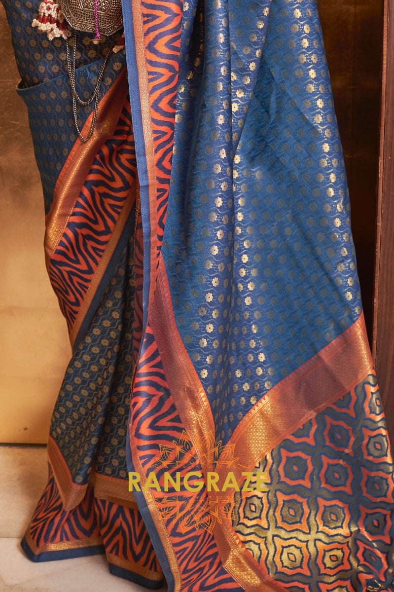 Royal Blue Woven Banarasi Silk Saree
