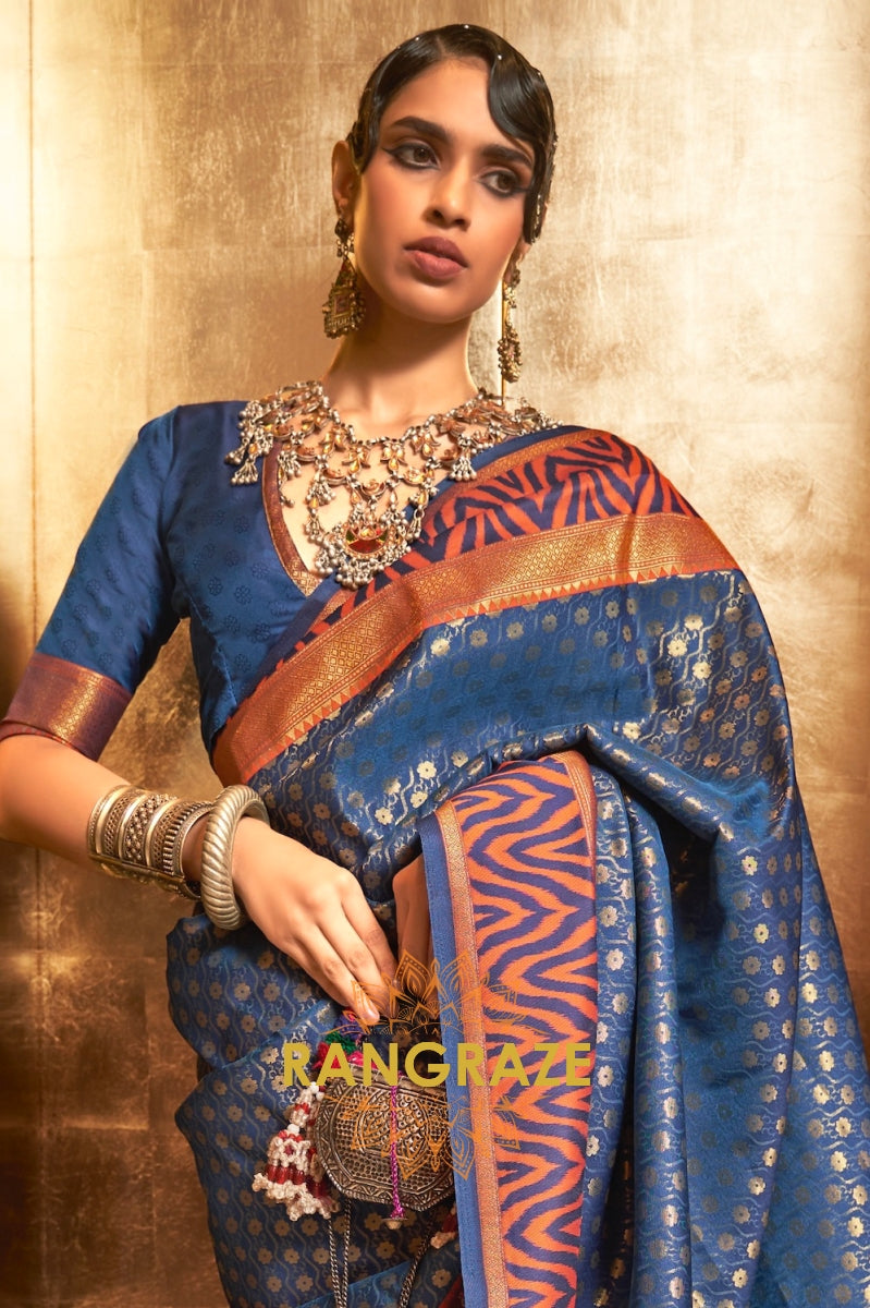 Royal Blue Woven Banarasi Silk Saree