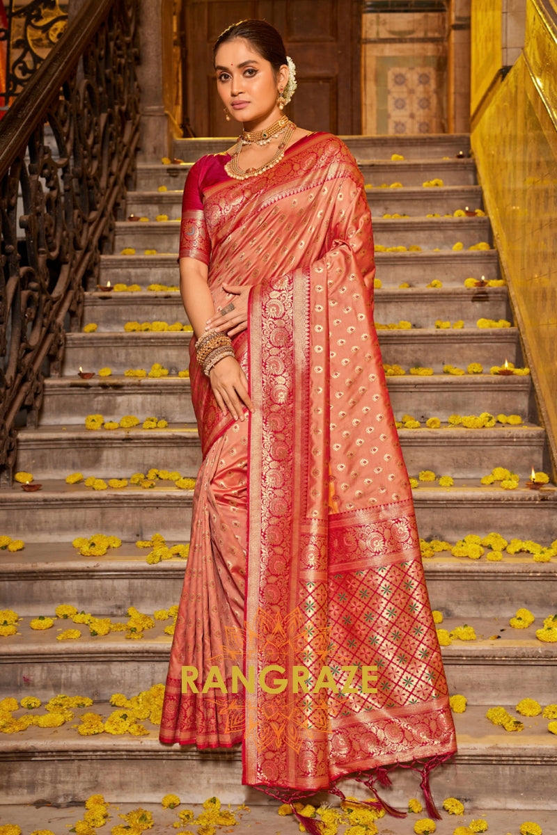 Mystic Pink Heavy Work Festive Banarasi Silk Saree