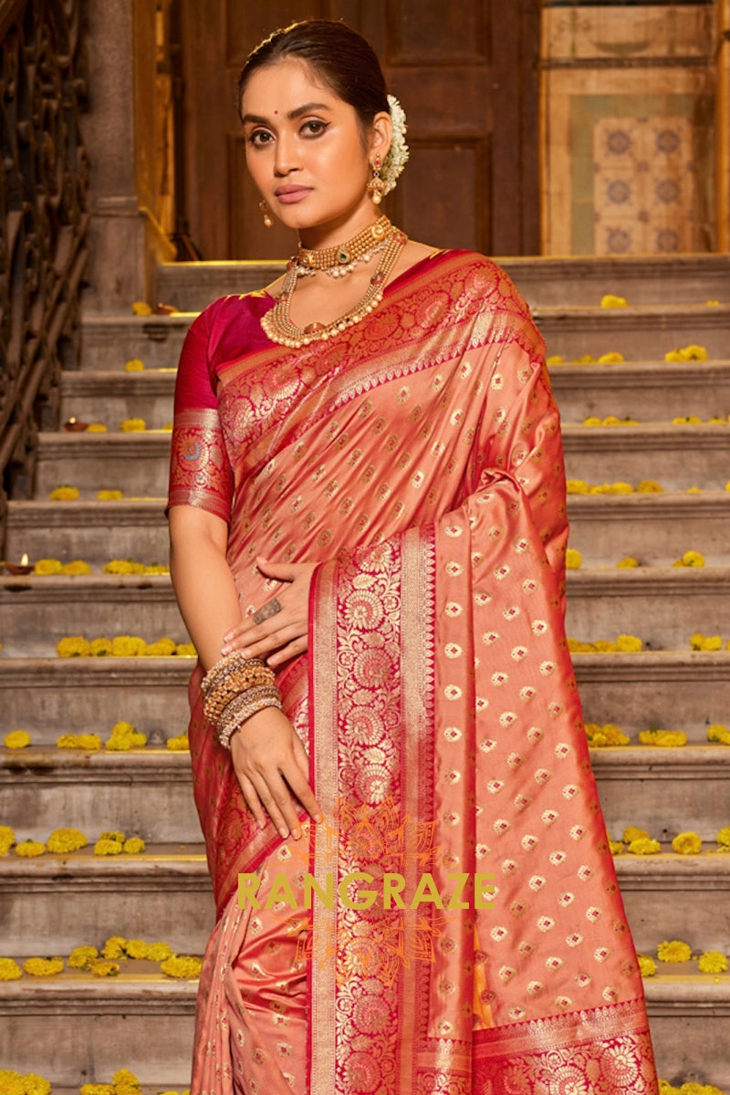 Mystic Pink Heavy Work Festive Banarasi Silk Saree