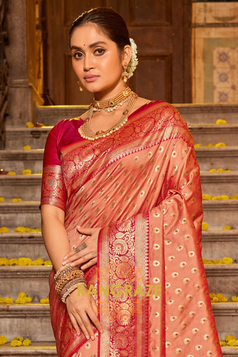Mystic Pink Heavy Work Festive Banarasi Silk Saree