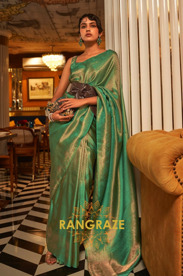 Kelly Green Woven Dual Tone Kanjivaram Silk Saree