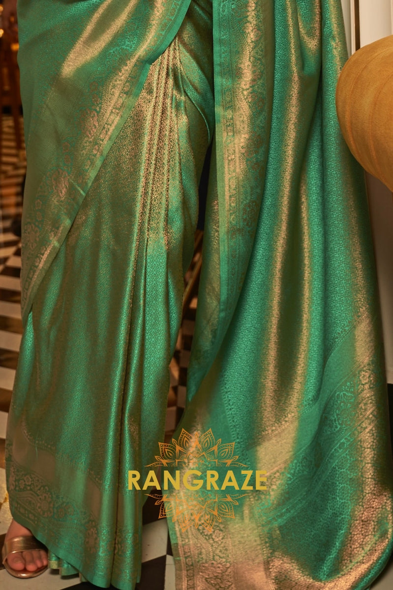 Kelly Green Woven Dual Tone Kanjivaram Silk Saree