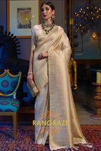 Royal Pearl White Golden Kanjivaram Silk Saree