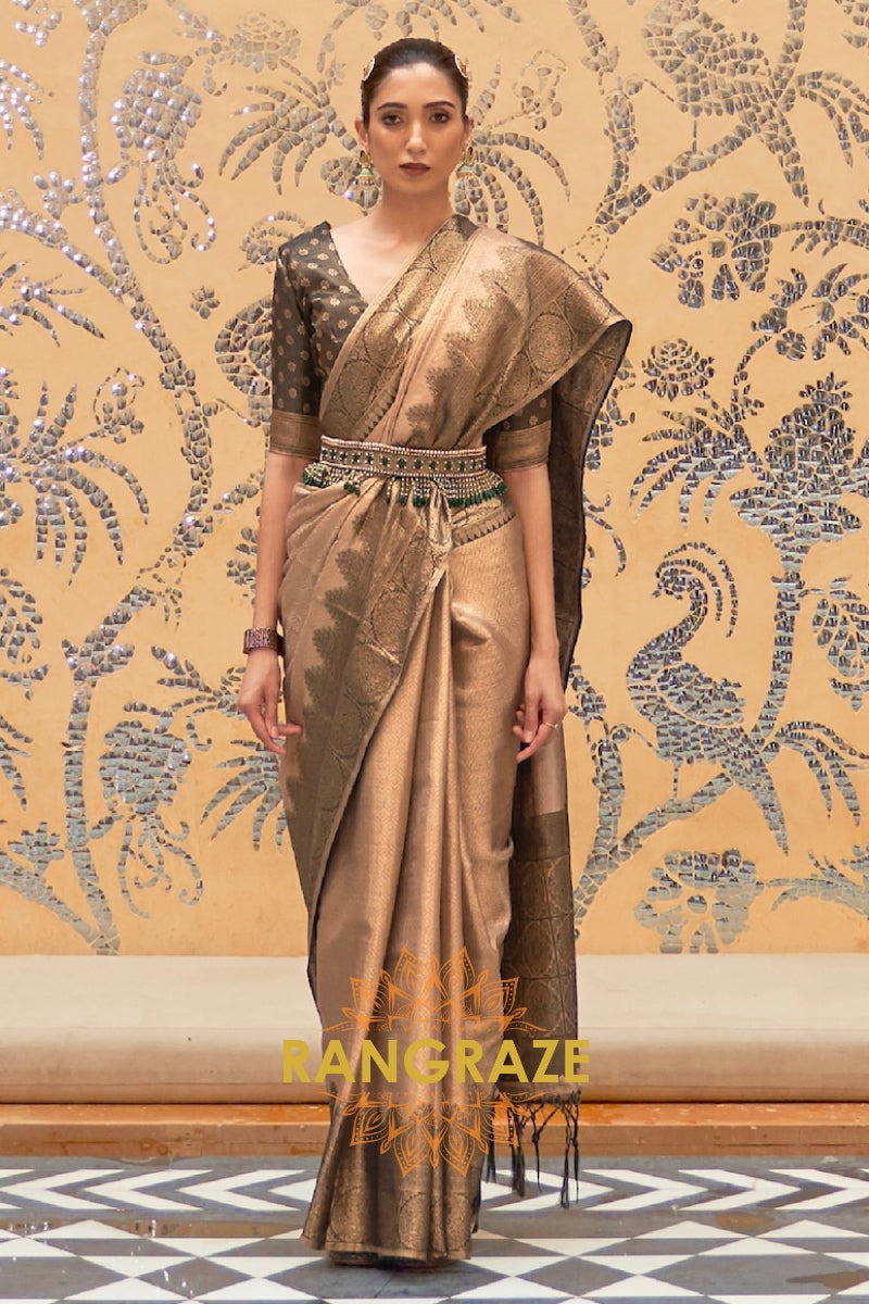 Royal Golden Chestnut Brown Kanjivaram Silk Saree