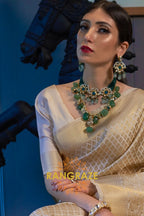 Royal Pearl White Golden Kanjivaram Silk Saree
