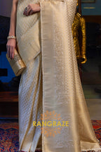 Royal Pearl White Golden Kanjivaram Silk Saree