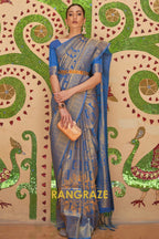 Royal Blue And Golden Zari Woven Kanjivaram Silk Saree