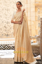 Pearl White And Golden Zari Woven Kanjivaram Silk Saree