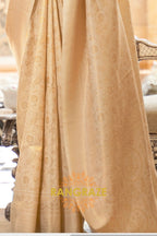 Pearl White And Golden Zari Woven Kanjivaram Silk Saree
