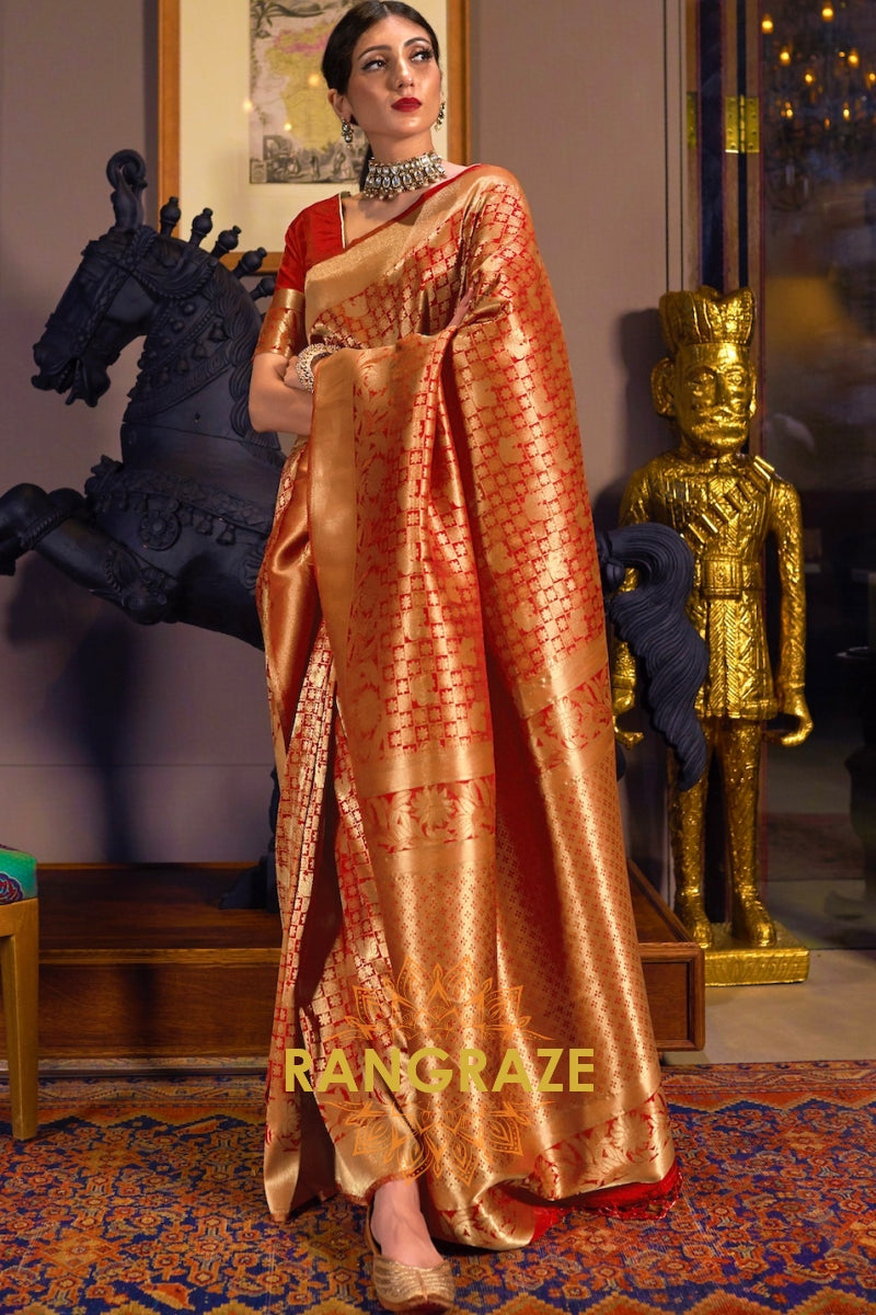 Bridal Red Golden Kanjivaram Silk Saree