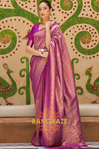Royal Purple And Golden Zari Woven Kanjivaram Silk Saree