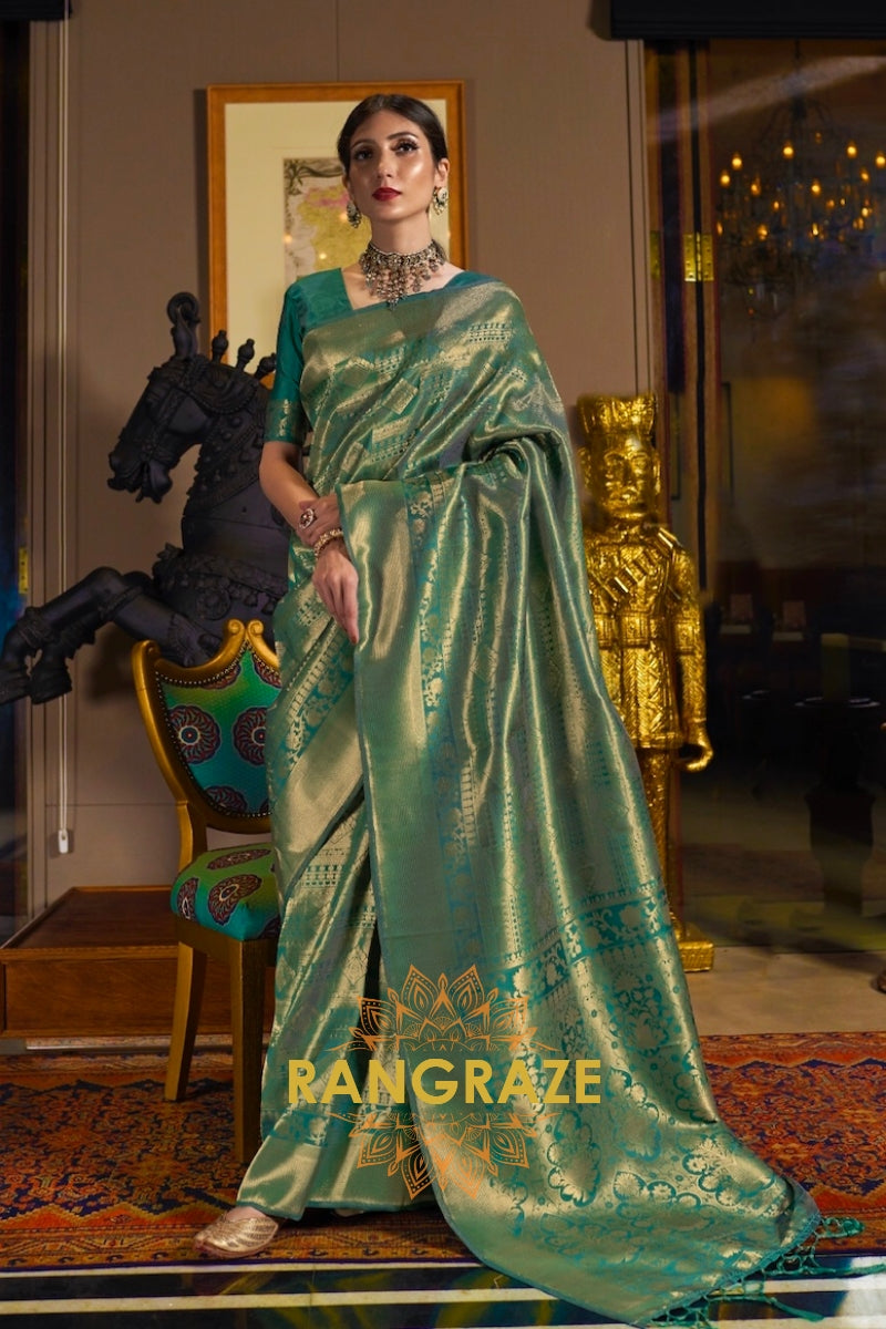 Royal Green Golden Kanjivaram Silk Saree