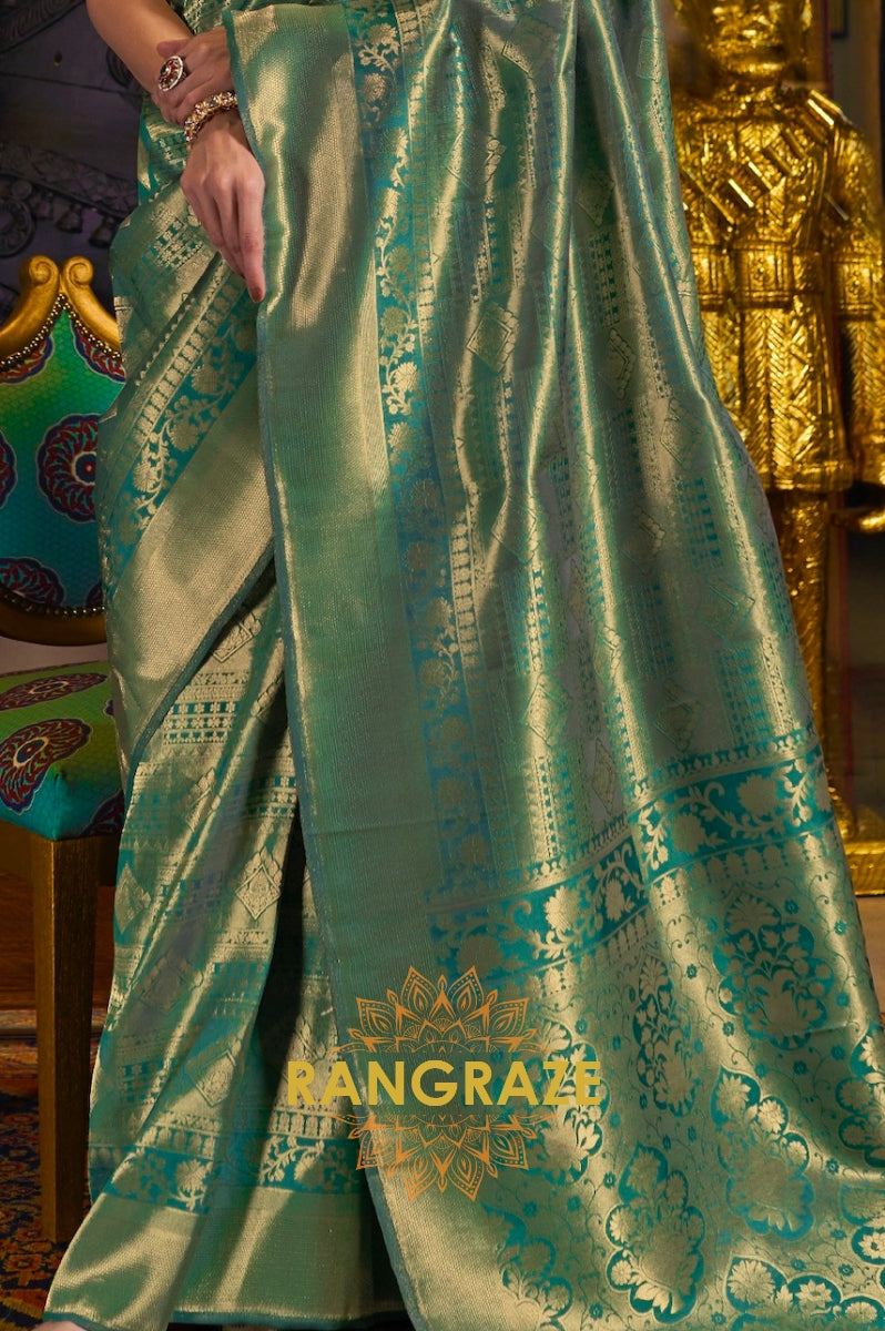 Royal Green Golden Kanjivaram Silk Saree
