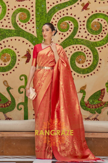 Crimson Red Zari Woven Kanjivaram Silk Saree