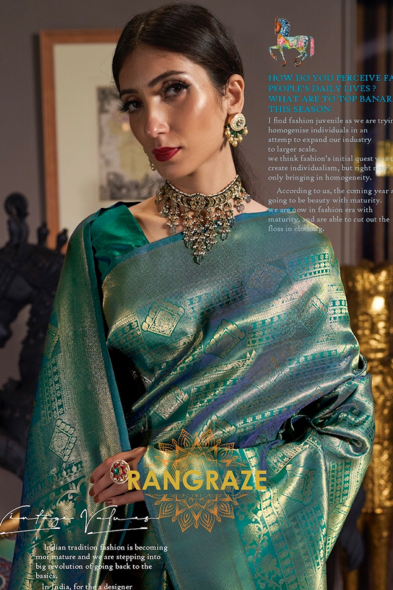 Royal Green Golden Kanjivaram Silk Saree