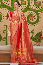 Crimson Red Zari Woven Kanjivaram Silk Saree