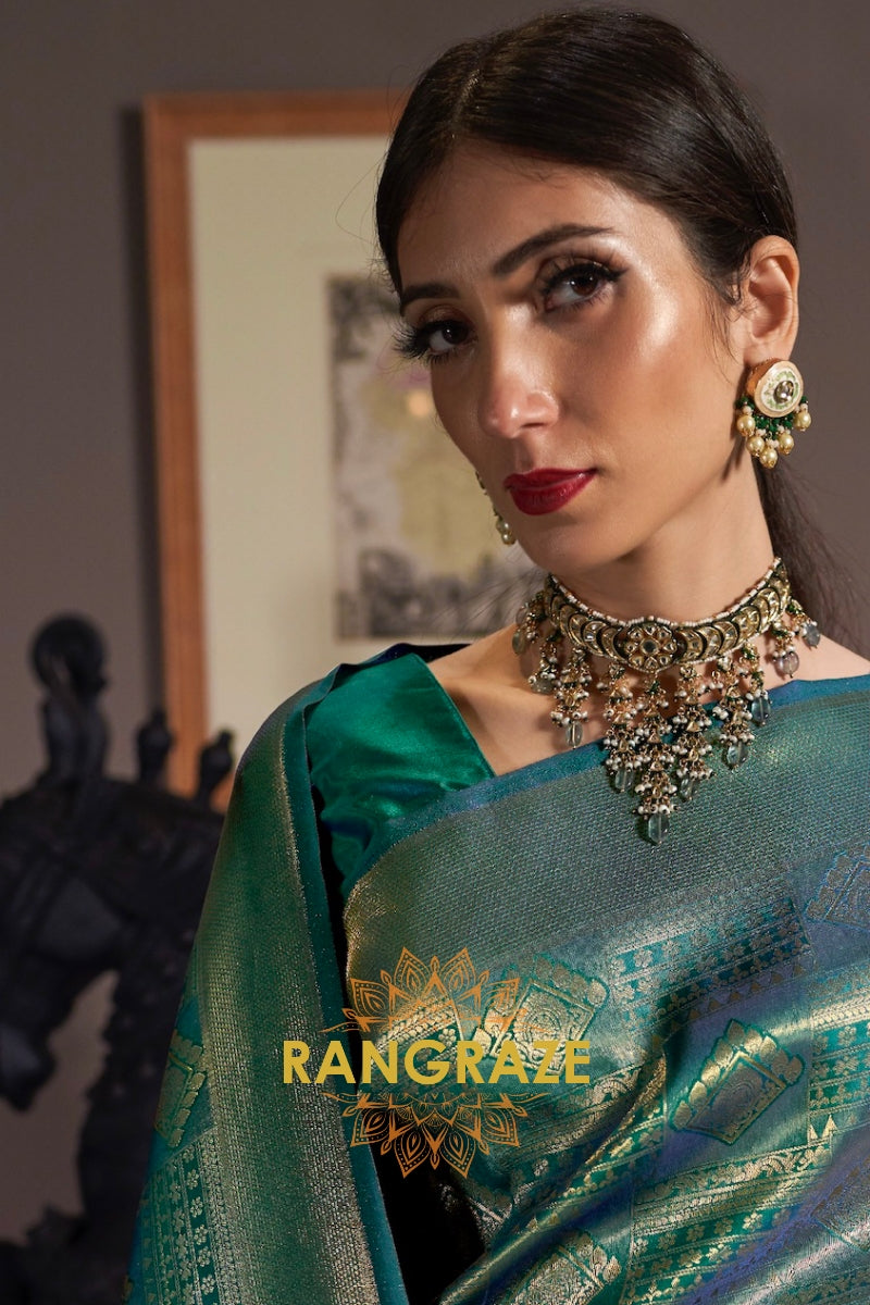 Royal Green Golden Kanjivaram Silk Saree