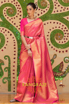 Rose Pink Zari Woven Kanjivaram Silk Saree