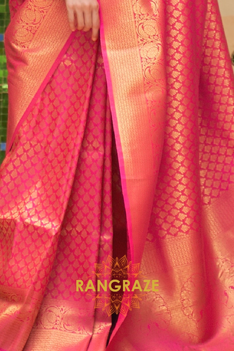 Rose Pink Zari Woven Kanjivaram Silk Saree